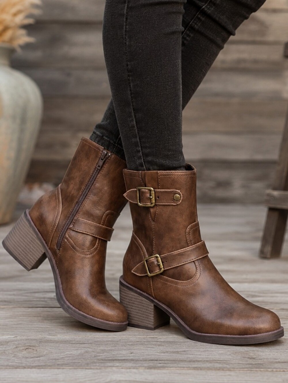 Blowfish Malibu NEW Maeve Boho Moto Minimalist Harness Block Heel Booties 8.5M